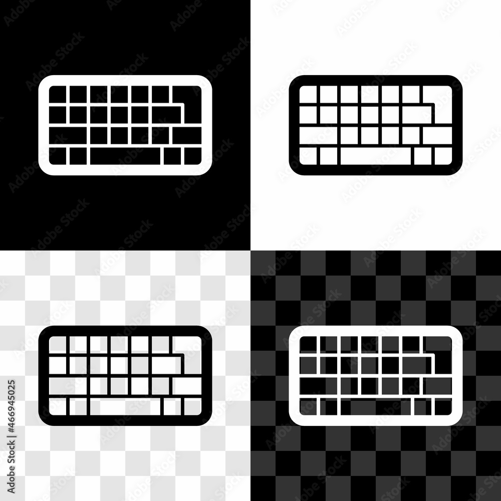 Poster set computer keyboard icon isolated on black and white, transparent background. pc component sign. v