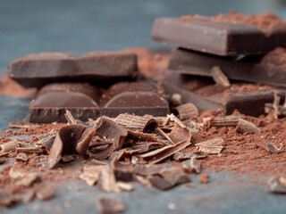 Dark chocolate on a dark background.
