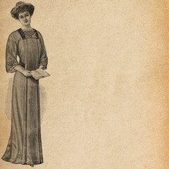 Woman vintage fashion dress. Scrapbooking digital paper