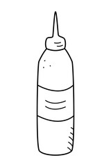 Tube for cream or paint with a narrow spout, doodle vector illustration of a container for cosmetic or household liquid, isolated on white.