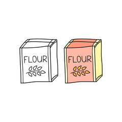 Doodle outline and colored pack of flour.