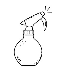 Pulverizator for spraying water cartoon doodle style. Vector web spray icon for household, hairdressing and gardening use. The illustration is isolated on white.