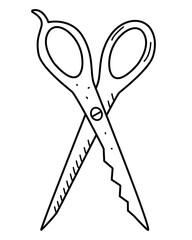Hairdressing scissors, vector illustration of opened scissors, doodle style, icon isolated on white.