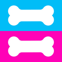 White dog bone on a blue and pink background. Isolated vector illustration and clipart.