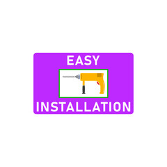 Easy simple installation icon with electric drill symbol. Isolated vector illustration and sign. Design template for website elements, sticker, tag and other use.