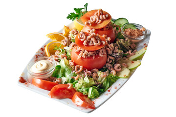 Overhead  shot of Tomato with shrimps