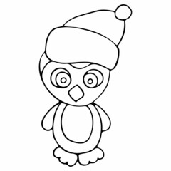 Merry Christmas Penguin. Hand Drawn Illustrations in black and white doodle style.