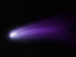 comet in the night sky with a long tail of gas and dust 
