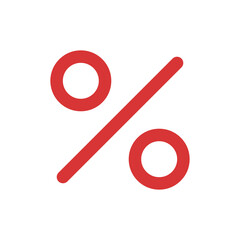 Percent vector icon. Red symbol