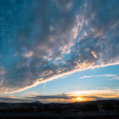 Sainte Victoire mountain in the light of the rising sun in autumn