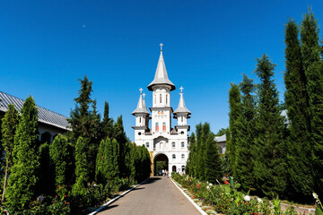 Fototapeta na wymiar Courtyard of the Holy Cross monastery. Oradea, Romania.