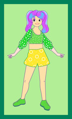 Hand drawn anime girl. Stylish girls in fashion clothes. Comic style cartoon girls character.