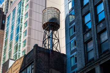 Water tower on building roof in  New York