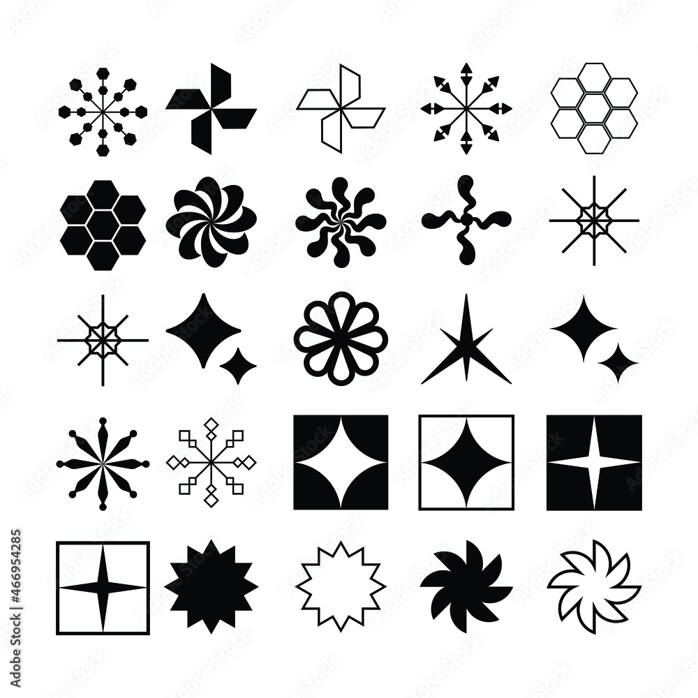 Poster set of star icons collection in various styles. various shapes of stars that are suitable for elemen