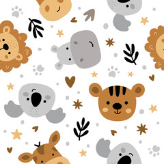vector seamless pattern with cute jungle animals