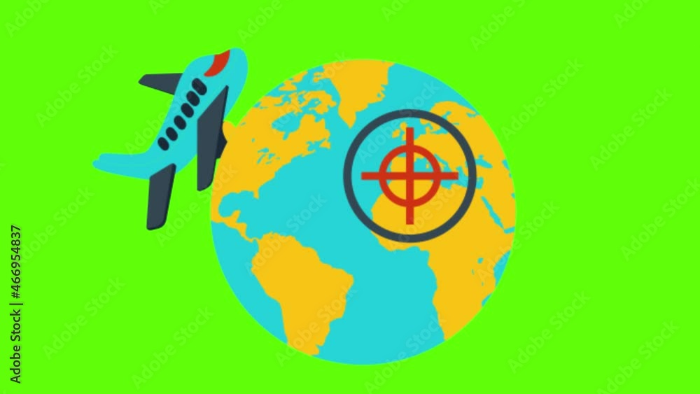 Poster an animation of a globe and plane on a green screen background