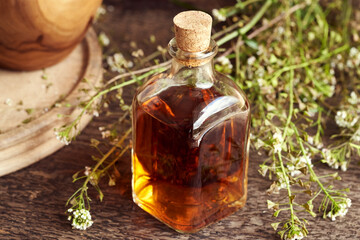 A bottle of tincture with shepherd's purse twigs