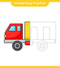 Handwriting practice. Tracing lines of Lorry. Educational children game, printable worksheet, vector illustration