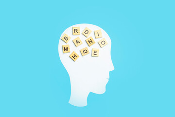 Dementia, alzheimer, memory and mental brain health concept background. Paper head with puzzle...