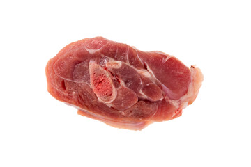 Hole bones of turkey, slice of turkey leg isolated on white, top view, flat lay