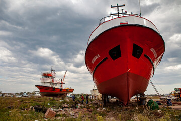 red lighthouse in the port