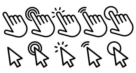 Fototapeta premium Hand pointer, cursor, click icon, hand cursor icon set