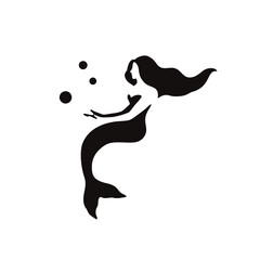 ロゴ、アイコン、シンボルマークのための、泡で遊ぶ、シンプルな人魚のシルエットイラスト