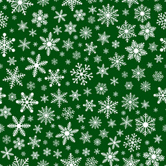 Seamless pattern snowflakes on green background vector illustration	