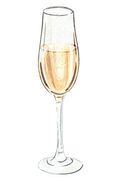Watercolor champagne glass isolated on white