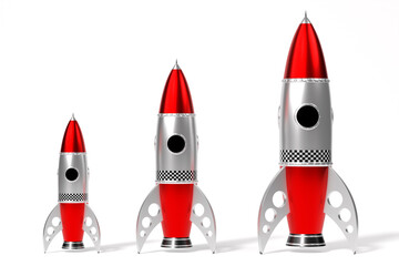Silver and red toy rockets - 3D illustration