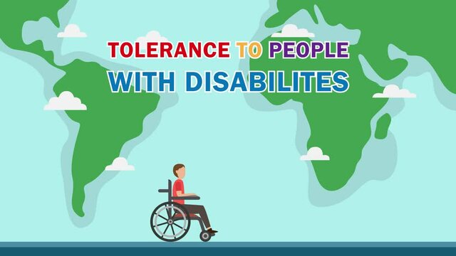 Disabled man with tolerance to disabilities text