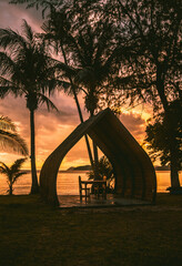 Fototapeta na wymiar Beautiful sunset over koh Mak tropical island and its beach, near koh Chang, Trat, Thailand