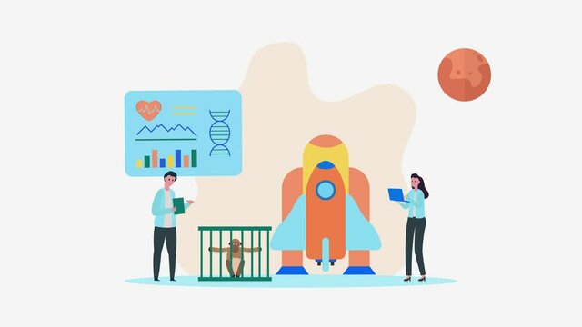 Two scientists doing experiment with monkey