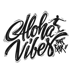 Aloha vibes hand-lettering, t-shirt typographic design. Vector illustration