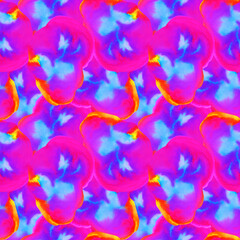 Neon watercolor abstract floral seamless pattern. 