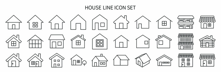 Simple monochrome house icon set - obrazy, fototapety, plakaty