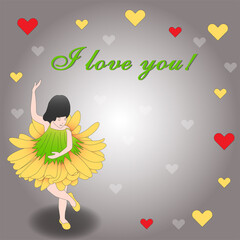 Valentine's Day girl  black hair love dance