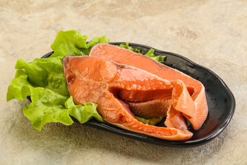 Two pink salmon fish steak