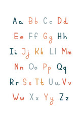 Hand-drawn alphabet in gender-neutral colours print for nursery ABC for homeschooling
