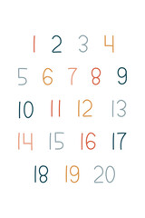 hand written numbers  from 1 to 10 print for nursery