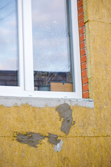 Thermal insulation material, rock wool. Thermal roof insulation layer. Mineral wool or mineral...