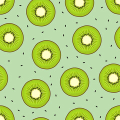 Kiwi and seeds seamless vector pattern