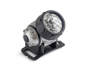 Naklejka premium Front-mounted rechargeable LED flashlight on a white