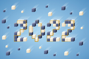 Vector New Year banner with volumetric number 2022 made of cubes.