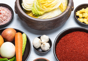 Delicious kimchi, the representative food of korea, ingredients for kimchi and ingredients for...