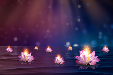 Obraz na płótnie Canvas lotus Pink light purple floating light sparkle purple background