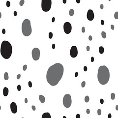 Polka dots seamless pattern. Hand drawn doodle circles monochrome texture background. Random spots.
