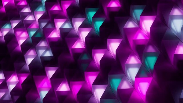 Seamless loop of color triangles lights. Ideal for geometrical abstract text, title and logo background. Colorful template
