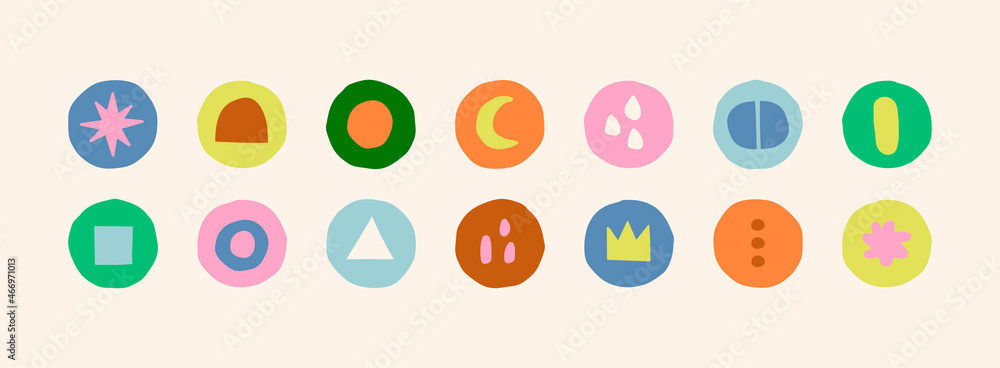 Poster set of vector highlight covers. abstract backgrounds. various shapes, circles, simple objects, doodl