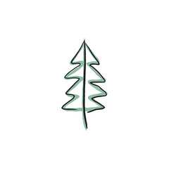 Christmas fir tree line illustration. Vector hand drawn art,  outline print design.